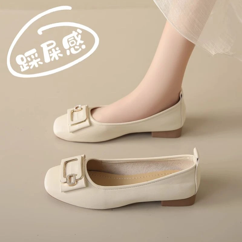 真皮女鞋2025新款春季一脚蹬浅口单鞋配裙子软底孕妇不累脚豆豆鞋