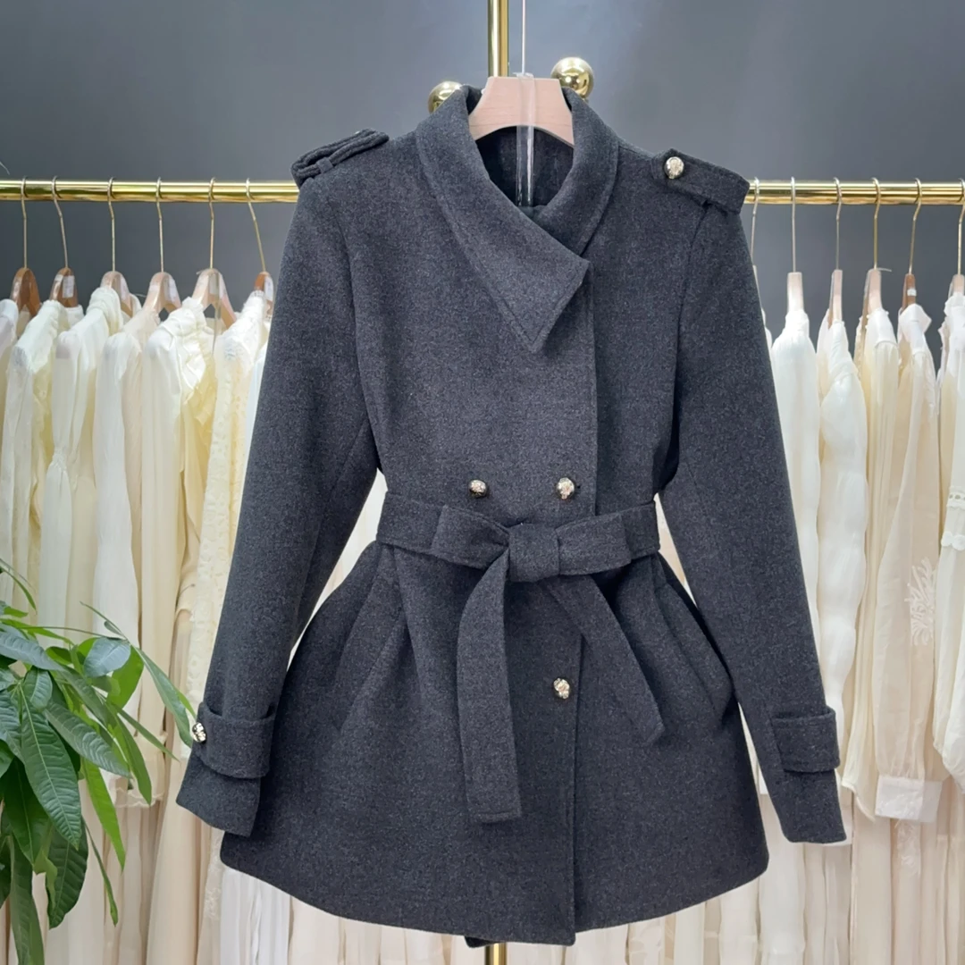 【A9143】毛呢大衣外套女2025秋冬新款毛呢保暖显瘦外套女