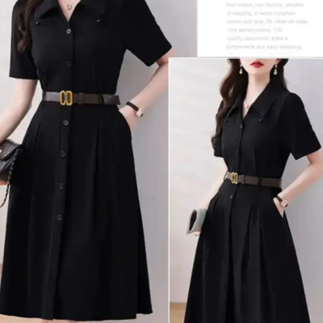 黑色衬衫连衣裙2025新款女夏季轻奢高级感显瘦气质收腰中长款裙子