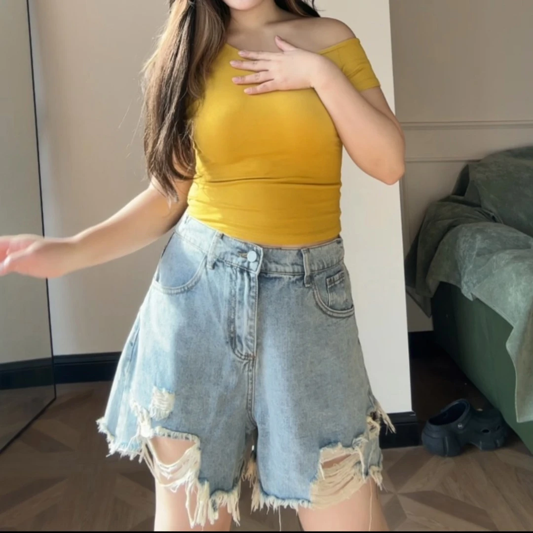特大码美式爆款宽松牛仔短裤女2025新款夏季胖MM高腰显瘦a字热裤