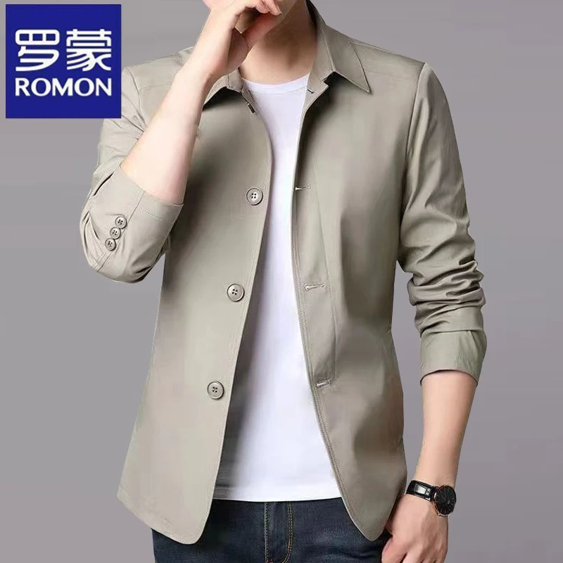 罗蒙春秋季新款翻领薄款男士休闲夹克百搭外套宽松商务潮流上衣服