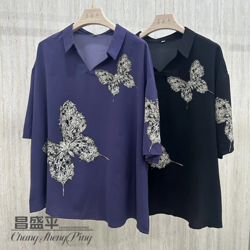 Y【蝴蝶定位花美衫】春夏新款宽松百搭女款时尚气质妈妈衫大码显瘦