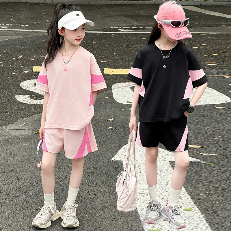 女童夏套装2025新款大童女孩时髦洋气夏装儿童休闲运动短裤两件套