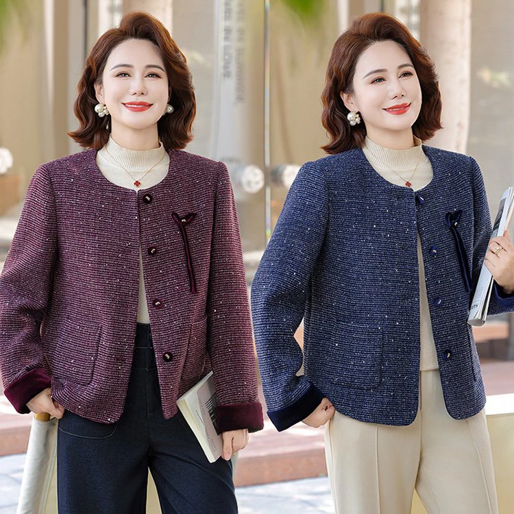 春秋气质中老年妈妈小香风减龄显瘦粗花呢外套上衣2581