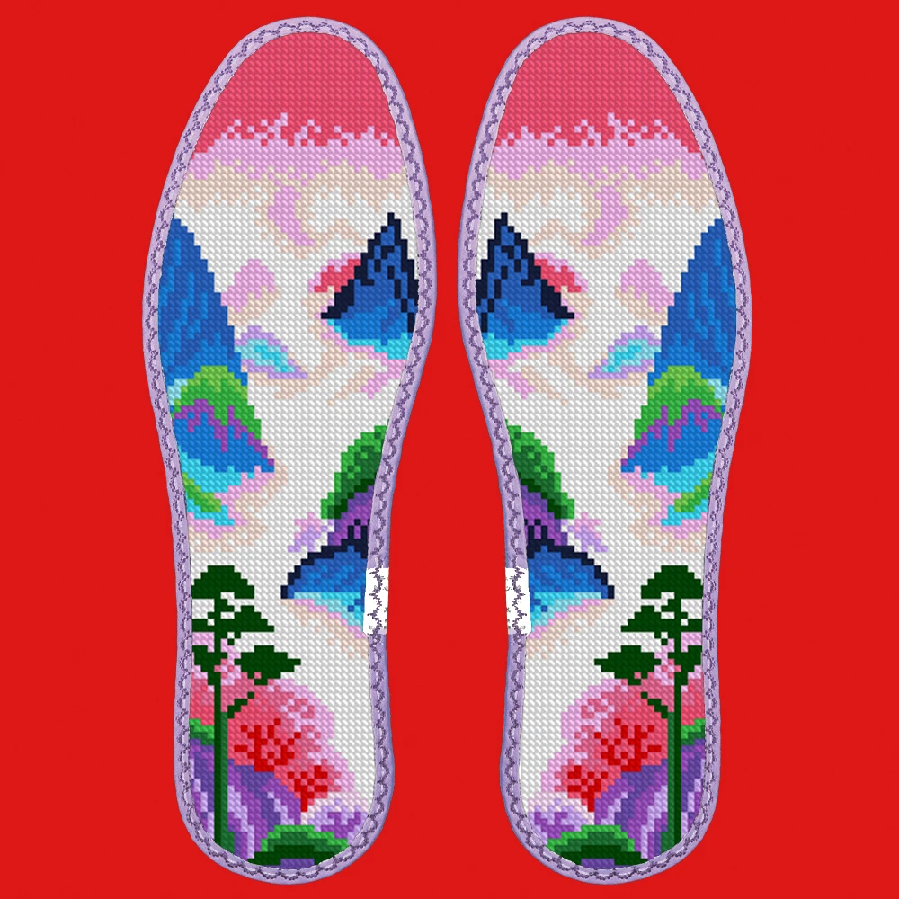小格十字绣鞋垫七层纯棉布花边吸汗防臭（6899）