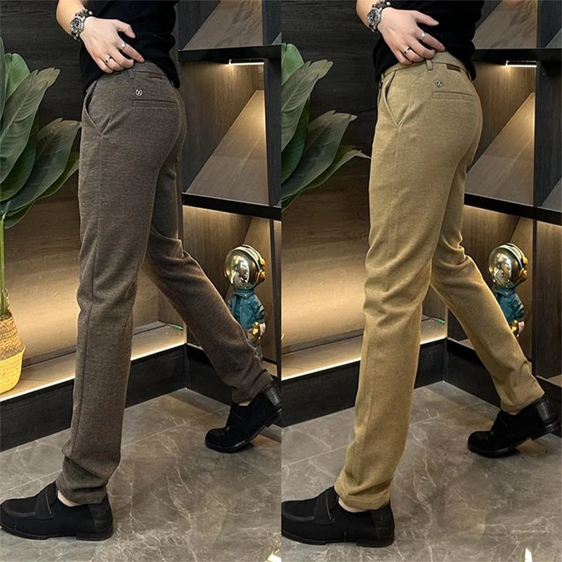 毛呢高端商务男士休闲裤春秋新款轻奢气质直筒裤简约百搭舒适长裤