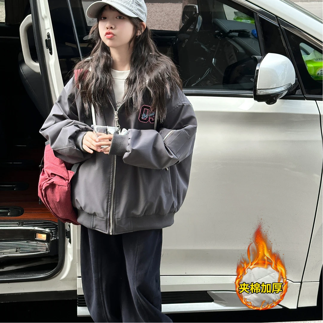 女大童夹棉外套加厚棉服青少年初高中生连帽夹克冬装棉袄保暖棉衣