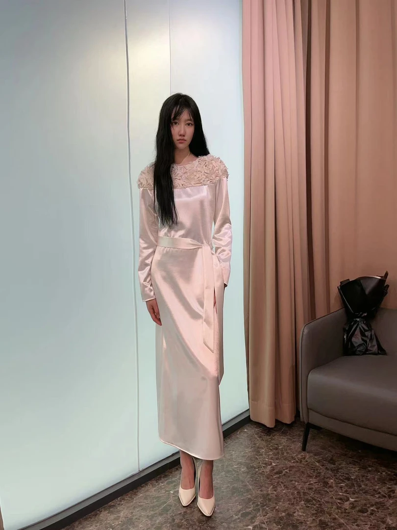 【早春新品】莫奈花园气质立体花拼接连衣裙
