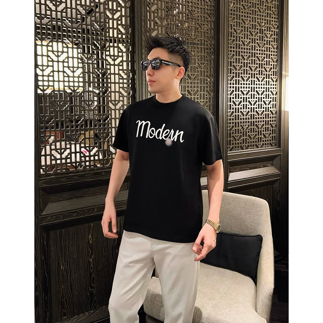 【摩登短袖】秋冬厚款莫代尔刺绣男士T恤百搭休闲半袖高级感男装