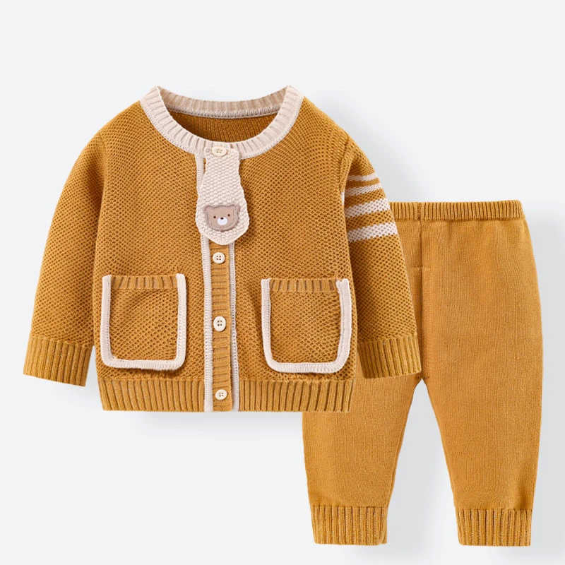 婴儿毛衣分体套装男童童装春秋针织开衫宝宝外套0-6个月衣服内搭