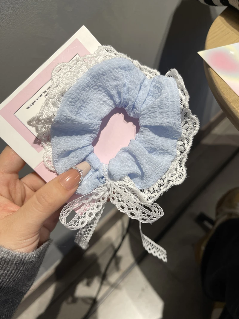 意大利【设计师】少女发圈甜美风清新女蕾丝蝴蝶结飘带可爱头饰