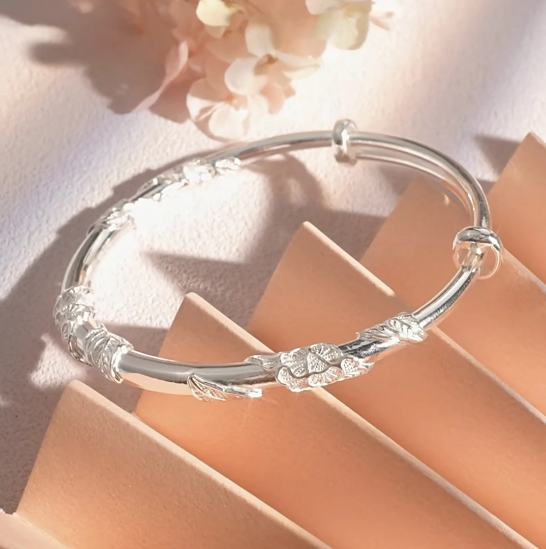 足银手镯 67号链接 【推拉手镯】足银999.9 清库存带证书礼盒包装