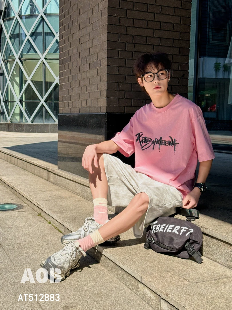 夏季几何常规款青少年短袖T恤圆领潮流半袖宽松上衣欧若新中式
