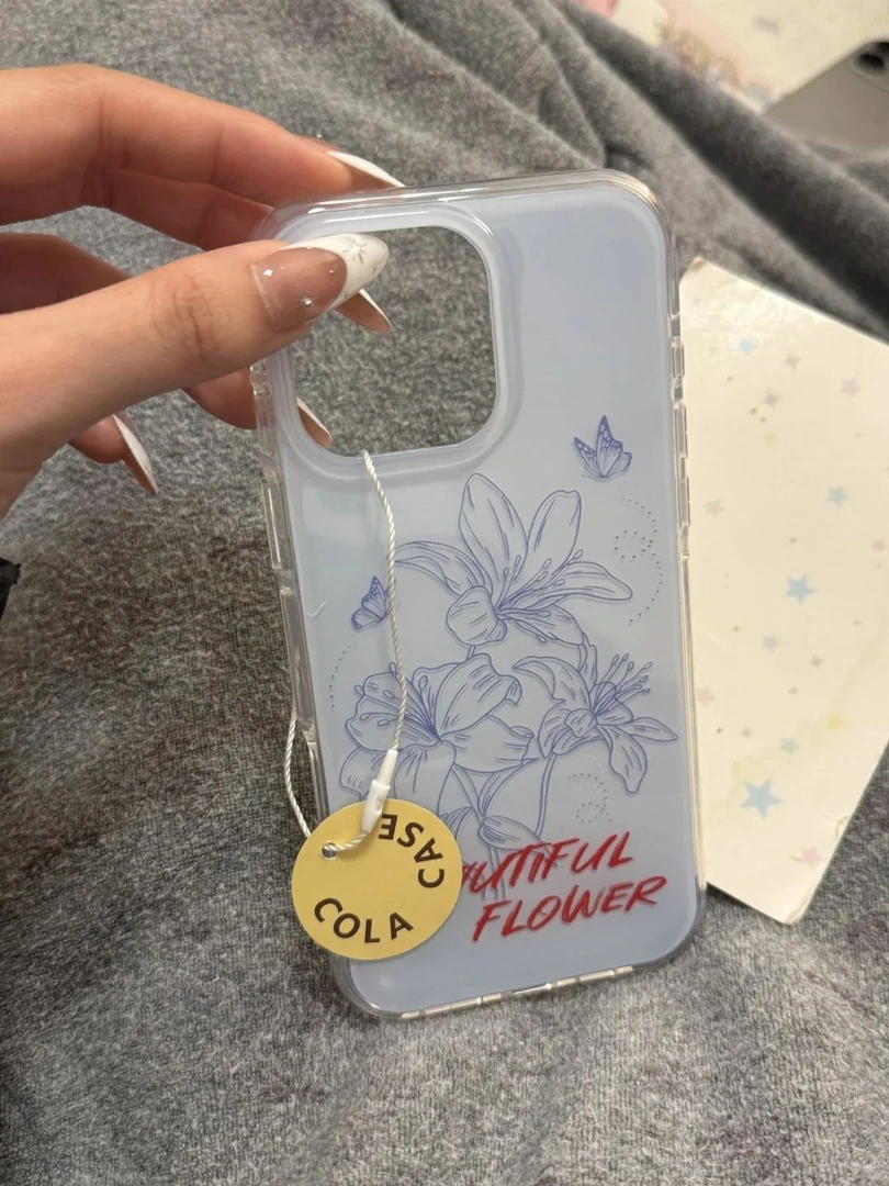 IMD蓝色百合花适用iphone16苹果15果冻手机壳小米OPPO华为VIVO