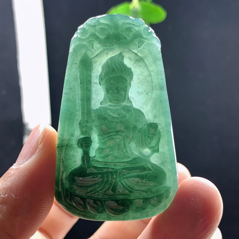 优惠纯天然A货翡翠蓝绿色12生肖鸡不动明王守护神观音菩萨玉吊坠