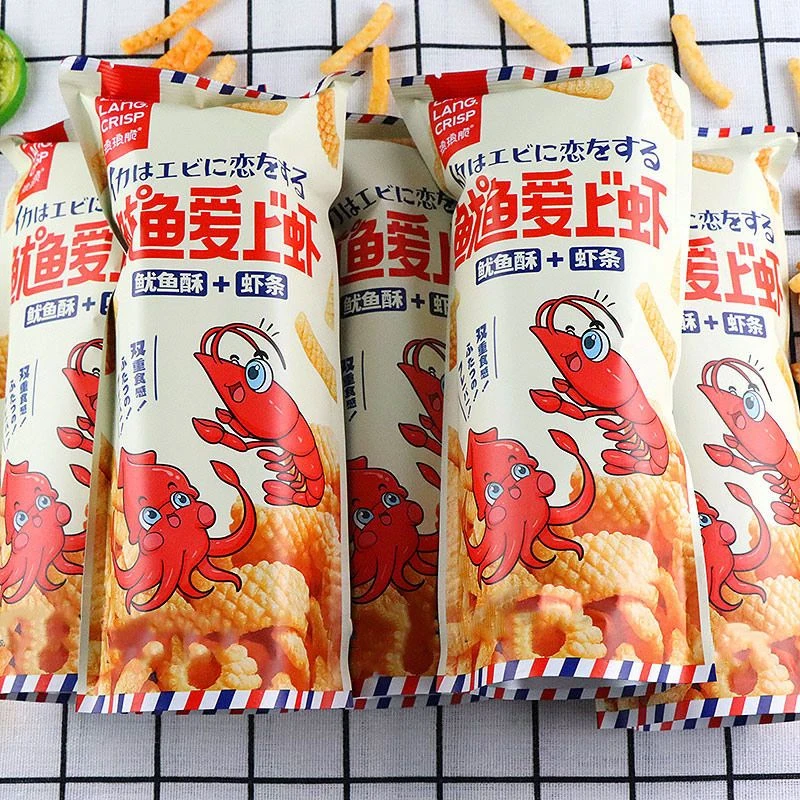 琅琅脆鱿鱼爱上虾虾条鱿鱼酥鱿鱼卷薯条网红膨化零食追剧小吃美味