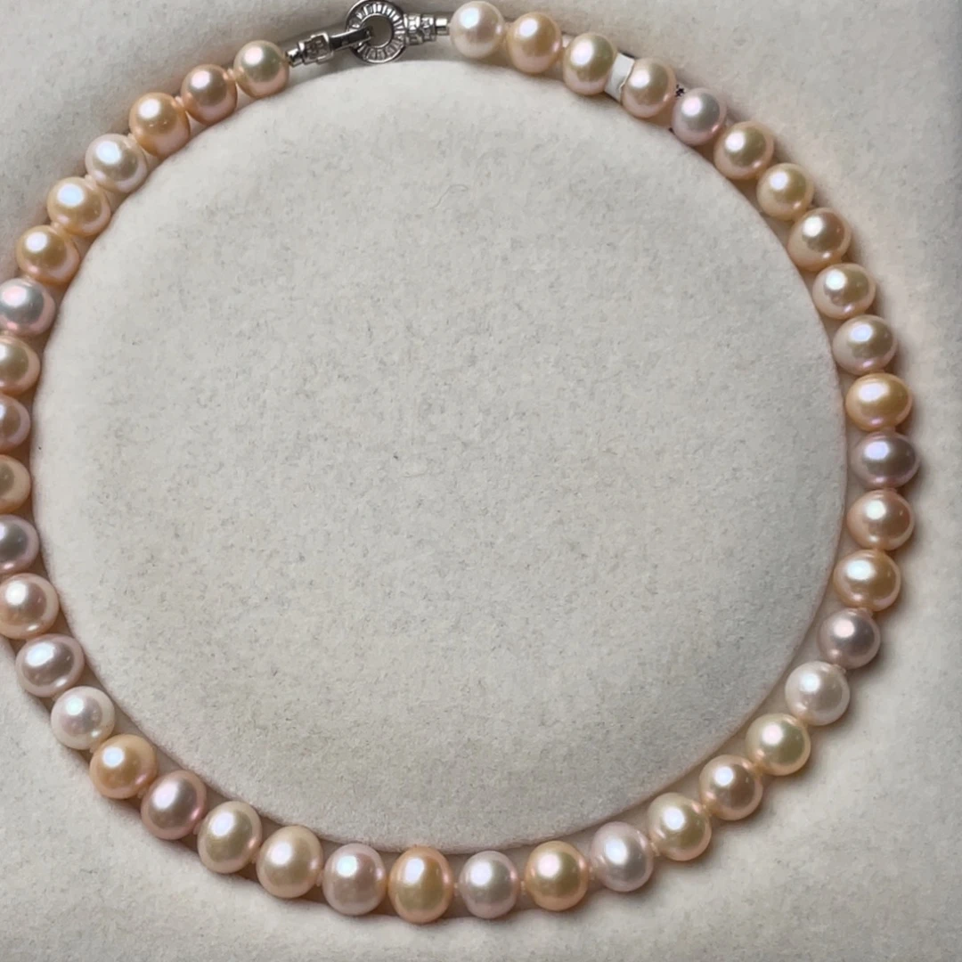 颈饰银S925镶嵌淡水珍珠10-11mm无核近圆无暇