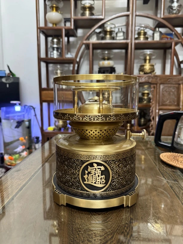 招财进宝黄铜空气灯，潮汕工夫茶具