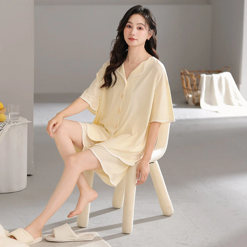 夏季短袖睡衣女款爆款2025新款莫代尔家居服套装韩版简约纯色夏天