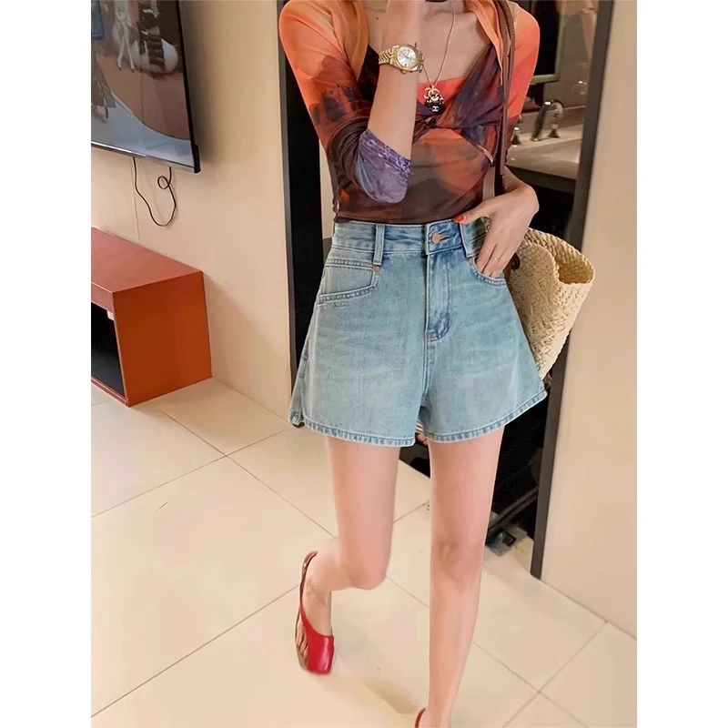 复古高腰阔腿牛仔短裤女2025夏季新款韩版显瘦百搭a字开叉热裤子