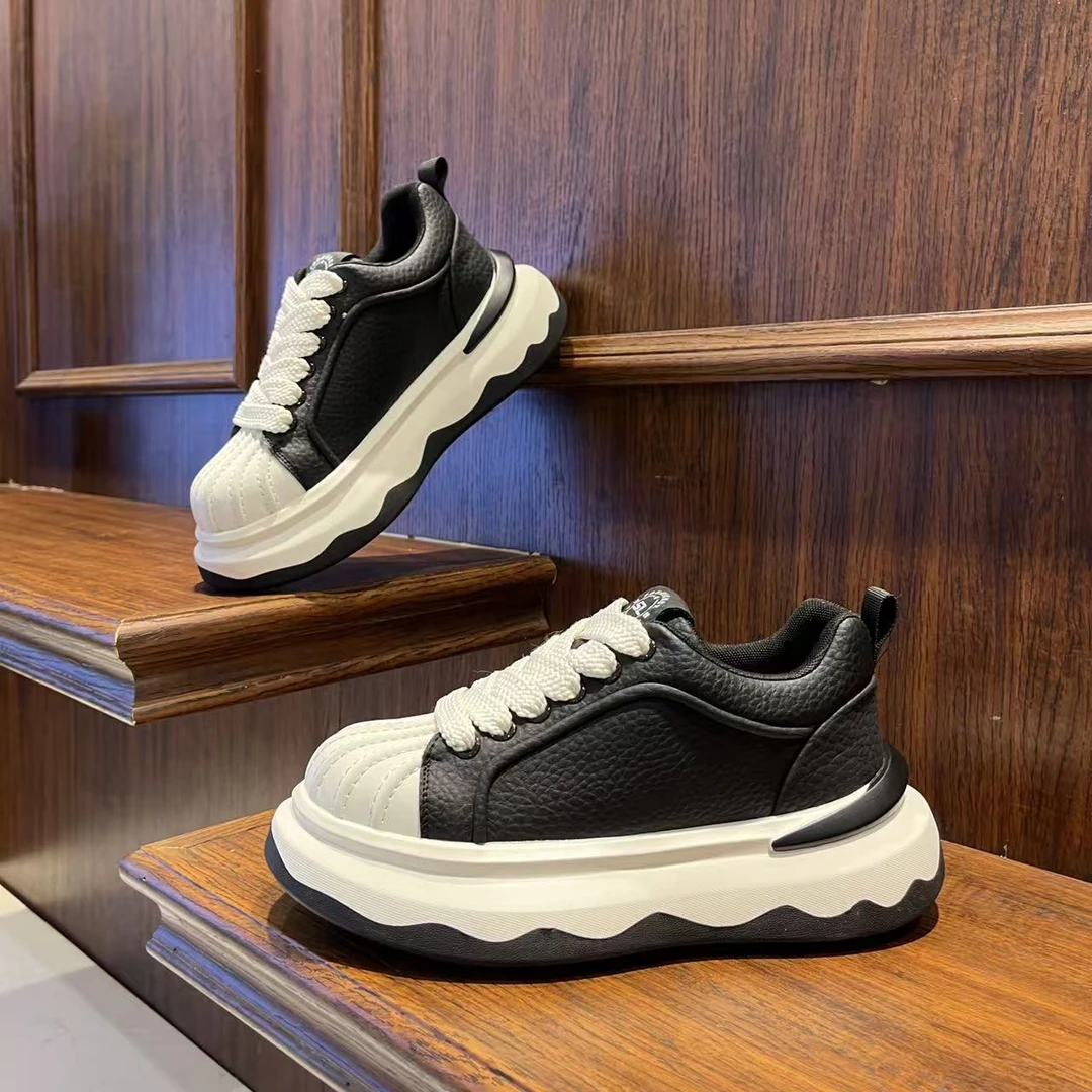 男鞋2025时尚小众厚底百搭运动休闲鞋低帮系带潮流增高欧美风潮鞋