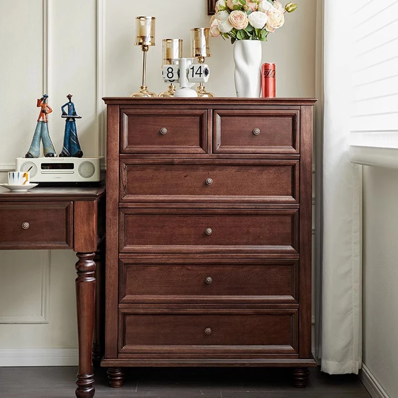 安庭新中式中古风乌金木家用复古六斗柜收纳柜主卧床边柜储物柜