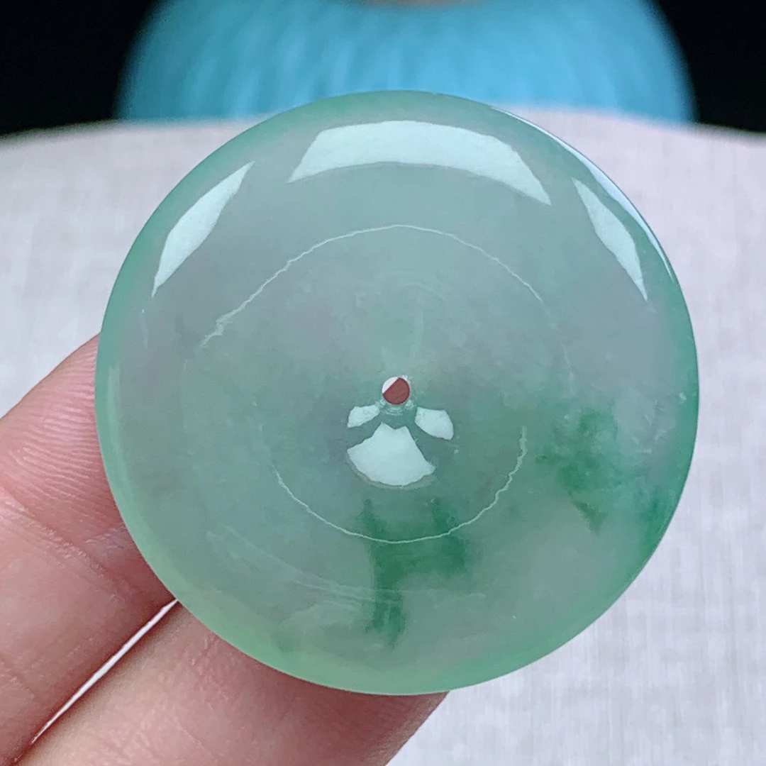 y缅甸天然翡翠A货36.4-6.1玉石冰种飘花平安扣吊坠礼物平安无事