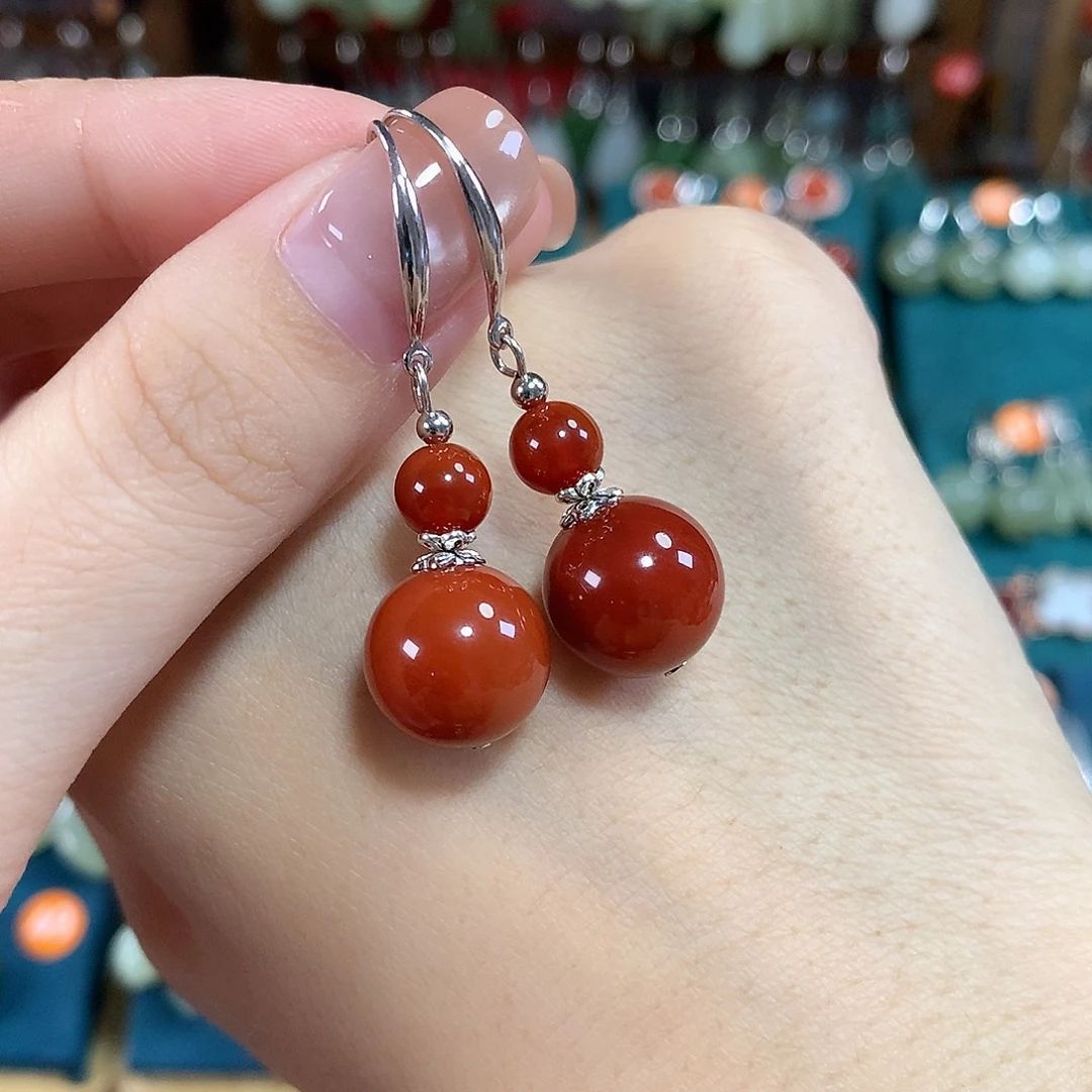 玛瑙/玉髓银S925镶嵌耳饰卡12mm左右