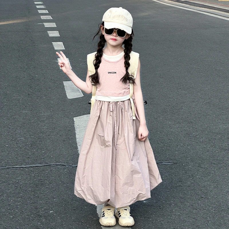 女童夏季套装2025新款洋气时髦儿童夏装大童女孩超好看花苞长裙子