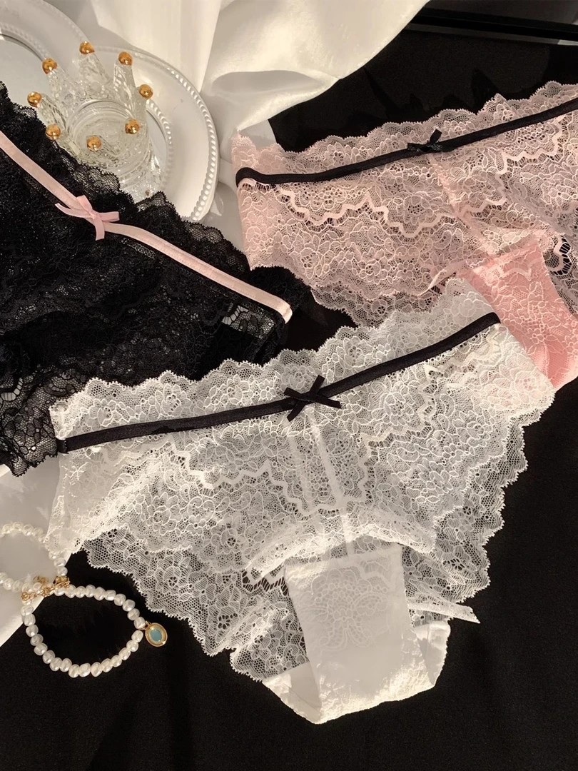 性感御姐蕾丝内裤女低腰纯欲撞色镂空提臀棉档女士无痕三角裤