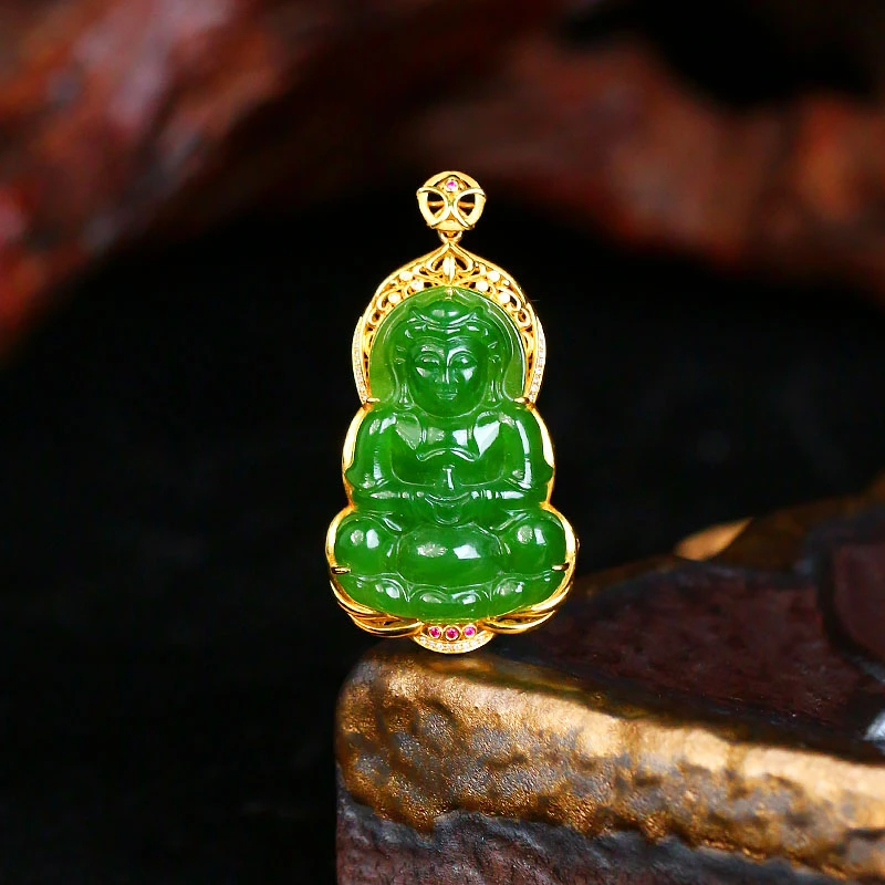 【圣莲福升】和田玉观音吊坠【8966D】