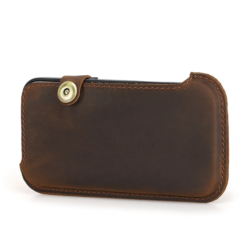 植鞣做旧防刮男士手机包经典拉链纯色时尚宽松百搭真皮便携个性