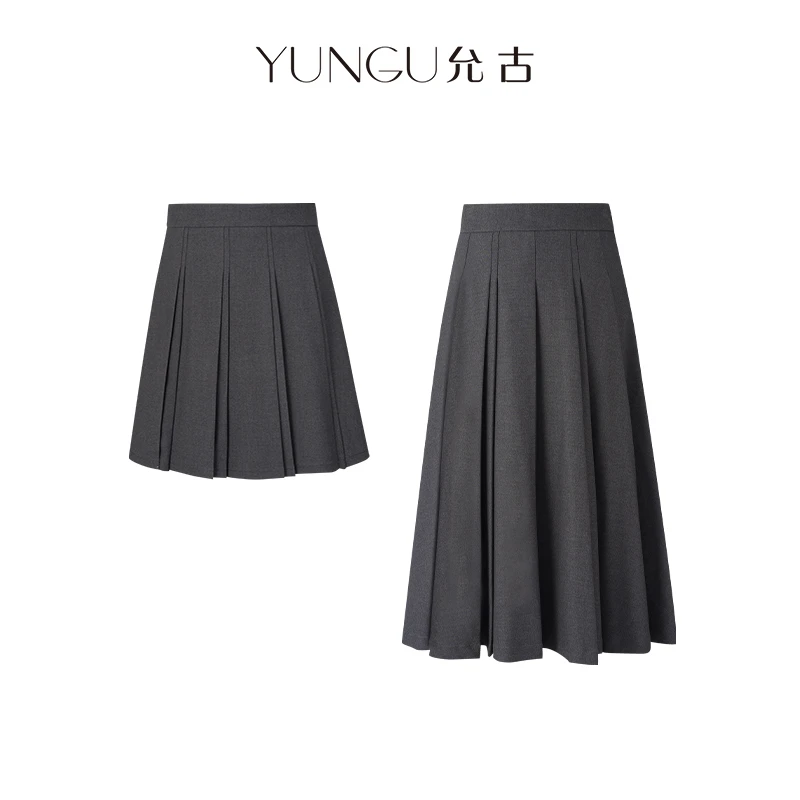 YUNGU允古【英伦学院】高定重工压褶显瘦A字百褶裙秋季通勤半身裙子