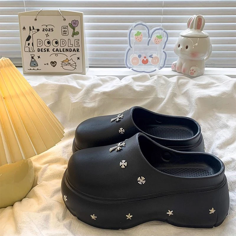 厚底防滑包头半拖鞋女士夏季2025新款增高时尚洞洞鞋勃肯凉拖外穿