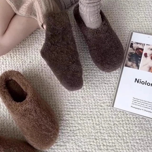 羊羔毛包头半拖鞋时尚外穿秋冬松糕厚底百搭一脚蹬勃肯鞋毛毛鞋女