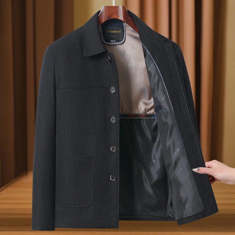 2025秋冬商务休闲翻领爸爸装夹克免烫中老年男外套老年人爷爷上衣