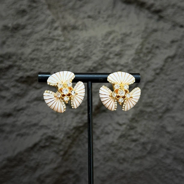 铜合金珐琅耳饰 8208白色珐琅釉彩耳钉气质百搭