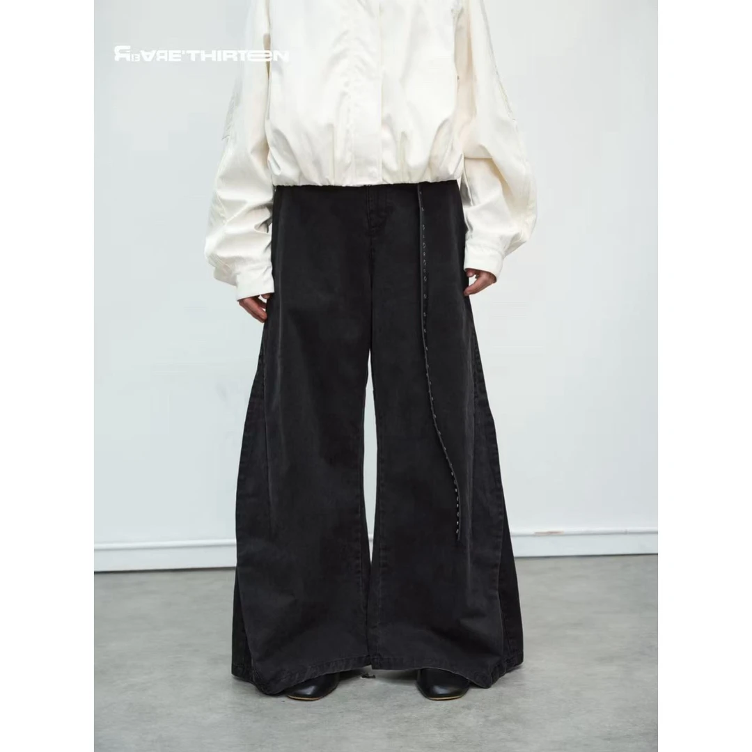 （福）拼接感！调性洗水棉阔腿牛仔裤（2R35005#）爱唯依