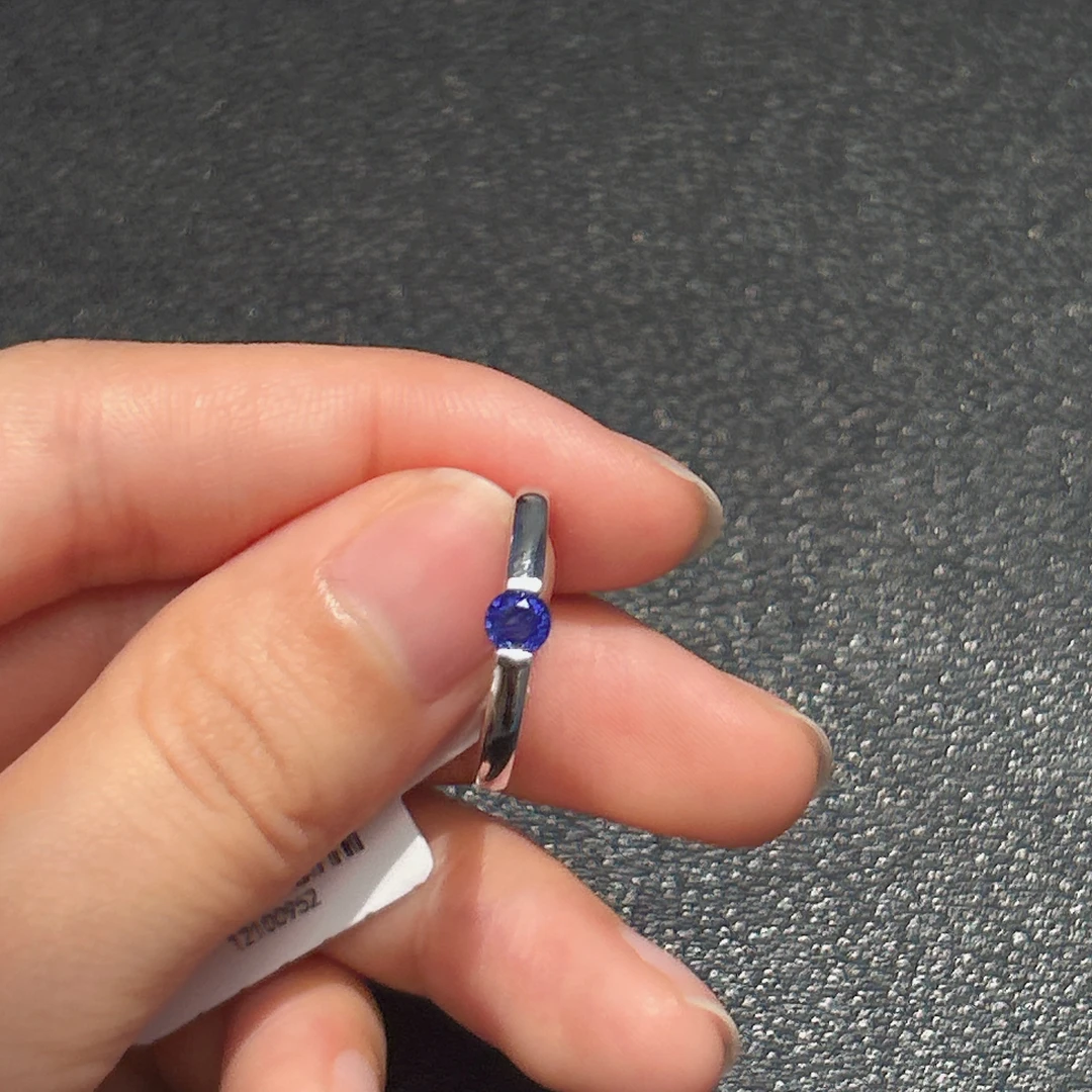孤品 18K白 蓝宝石圆钻戒指 12100952  14指号
