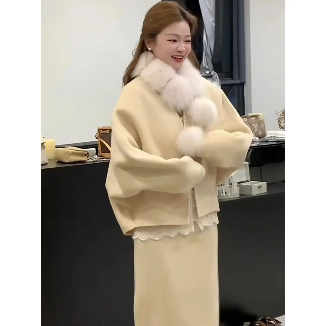 31-50崔与熙CUIXI双面呢大衣中长款女秋冬高级韩版毛呢外套