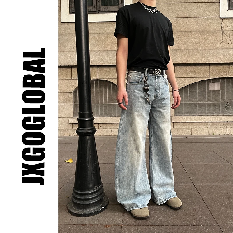 JXGOGLOBAL美式复古cleanfit水洗牛仔裤男宽松休闲百搭做旧弯刀裤