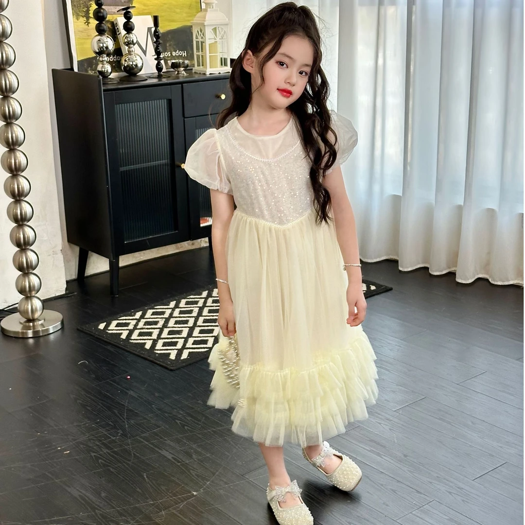 【童装】9018女童夏季气质儿童短袖时尚纯色童装洋气宝宝连衣裙