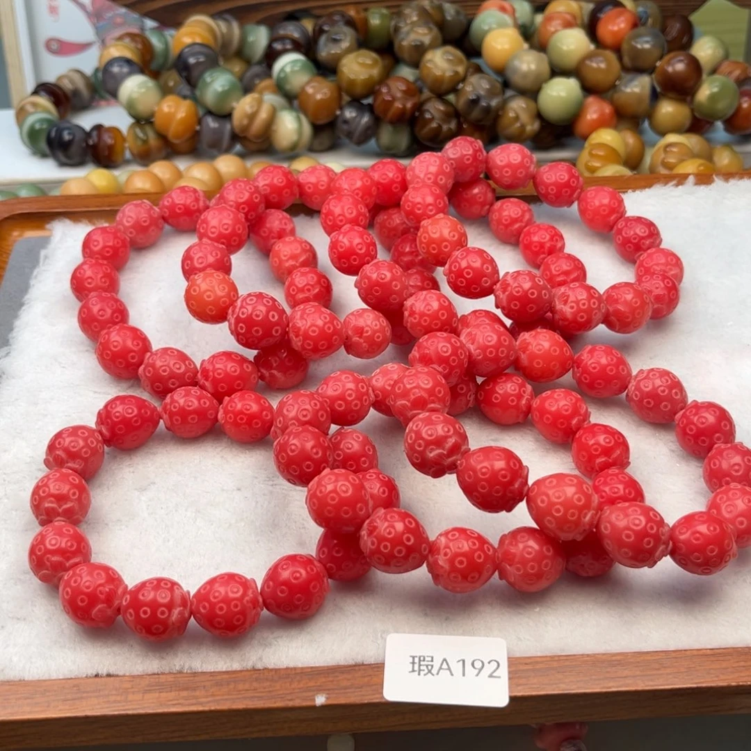 菩提根/象牙果手串15mm瑕草莓随机一串a192