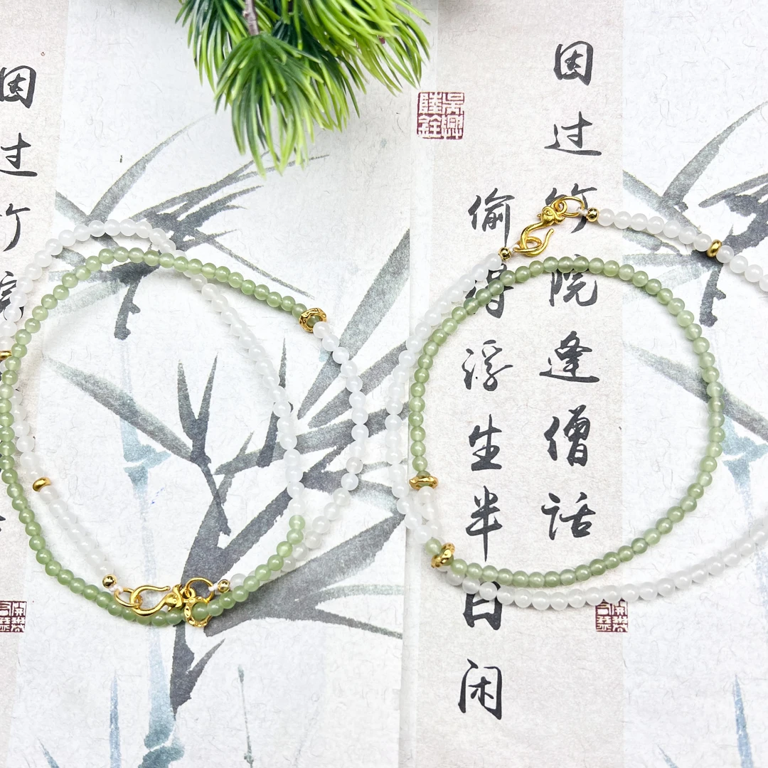 BY56和田玉冰底晴水小米珠项链3mm+多样性发其一