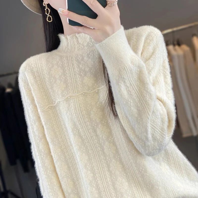 不起球水貂毛洋气半高领毛衣 2025新款秋冬季上衣针织衫 6057