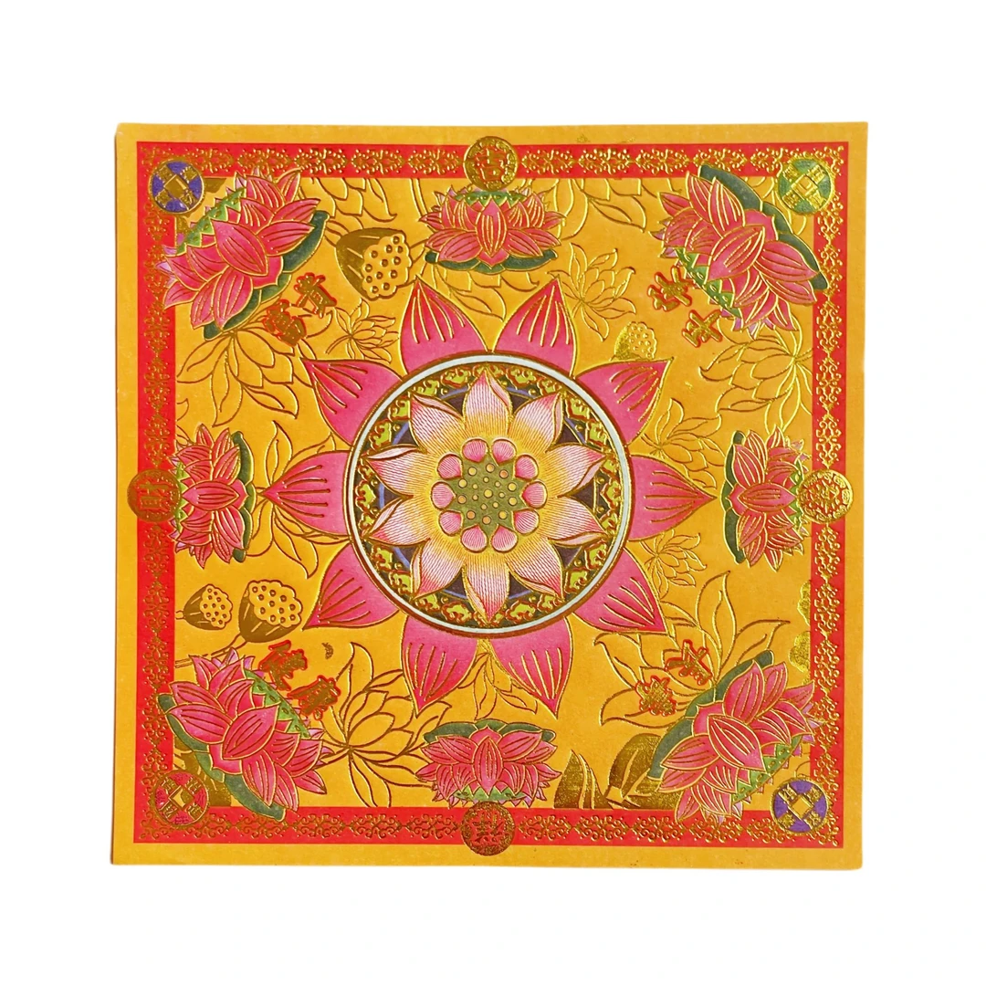 手工折纸3款[荷花|百福|进賓]图案橙色传统折宝用纸烫金双面彩印