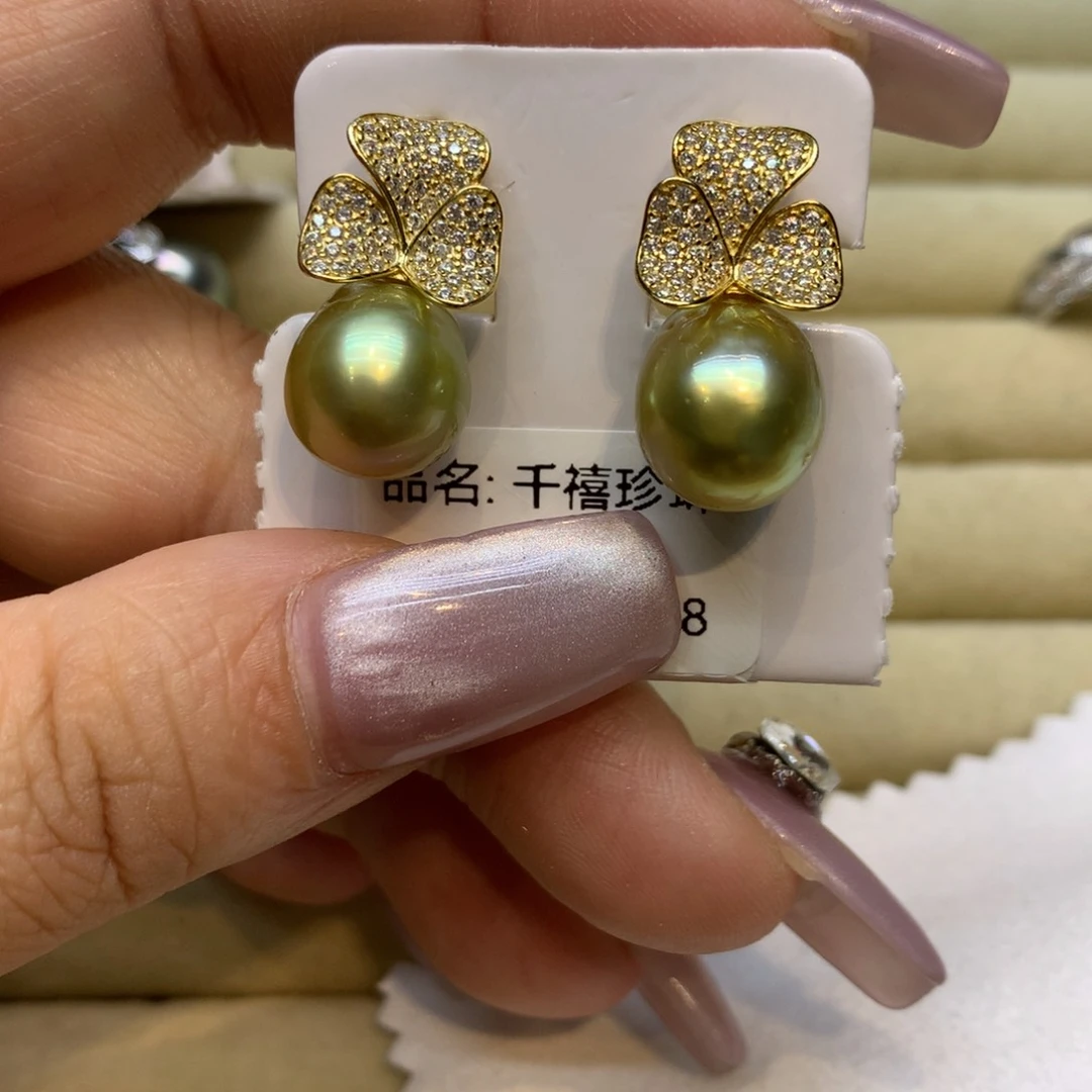银S925镶嵌耳饰海水珍珠