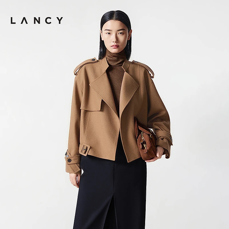 LANCY/朗姿2025冬新款气质通勤羊毛短外套英伦风高级感翻领上衣女