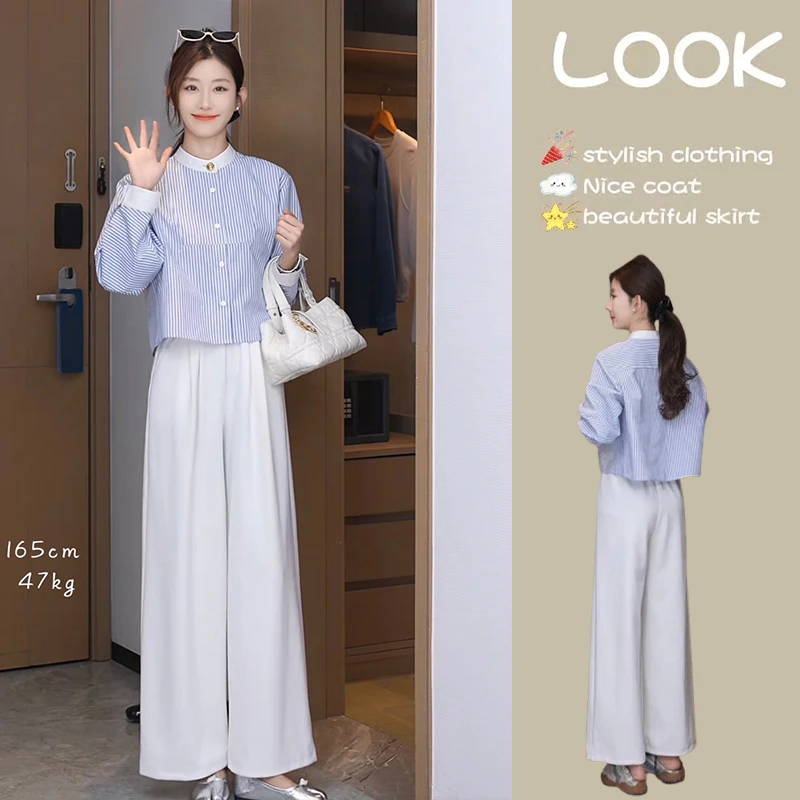 早春时尚一整套女装2025新款韩版休闲气质衬衫显瘦阔腿裤两件套装