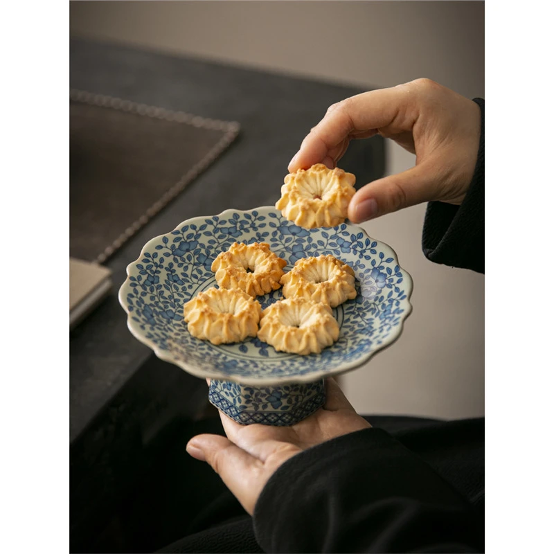 汝窑果盘复古中式供盘陶瓷茶点水果点心盘客厅家用供佛高脚贡盘